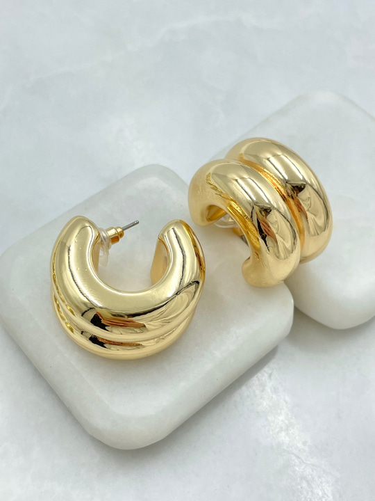 Altın Kaplama Bombeli İkili C Model Küpe Gold