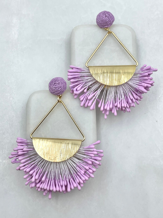 Gold Detaylı Yelpaze Küpe Lila