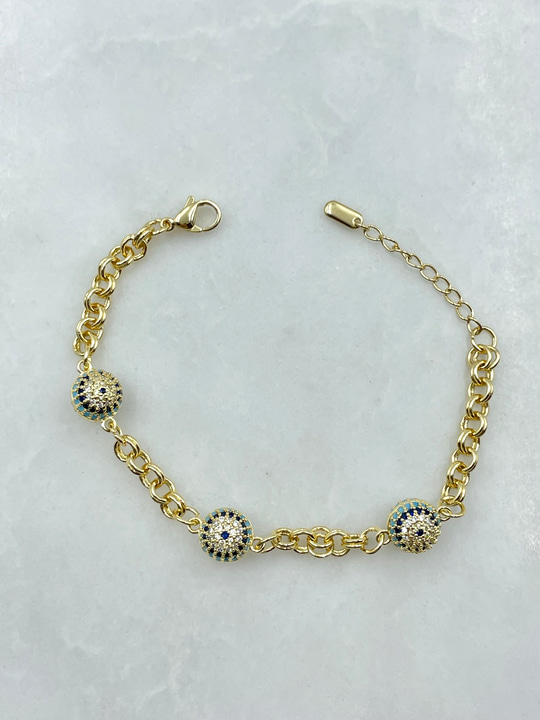 Zirkon Taşlı Üçlü Nazar Bileklik Gold