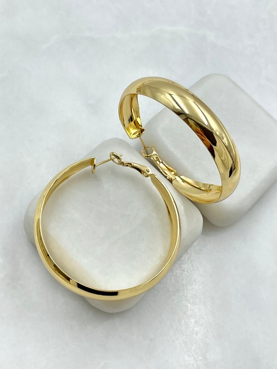 Oval Kesim Halka Küpe 5 cm Gold