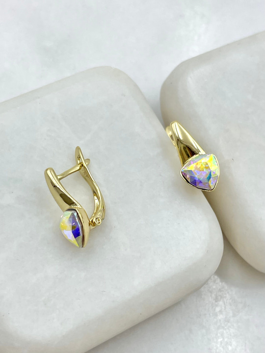 Özel Seri Üçgen Swarovski Küpe Gold