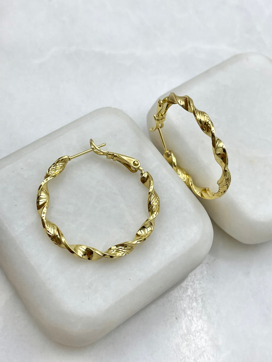 Özel Seri Desenli Burgu Halka Küpe 3 cm Gold