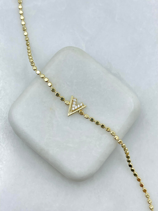 Altın Kaplama Kristal Taşlı V Model Arpa Bileklik Gold