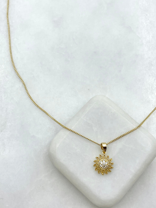 Özel Seri Gömme Taşlı Güneş Sallantılı Minimal Kolye 45 cm Gold