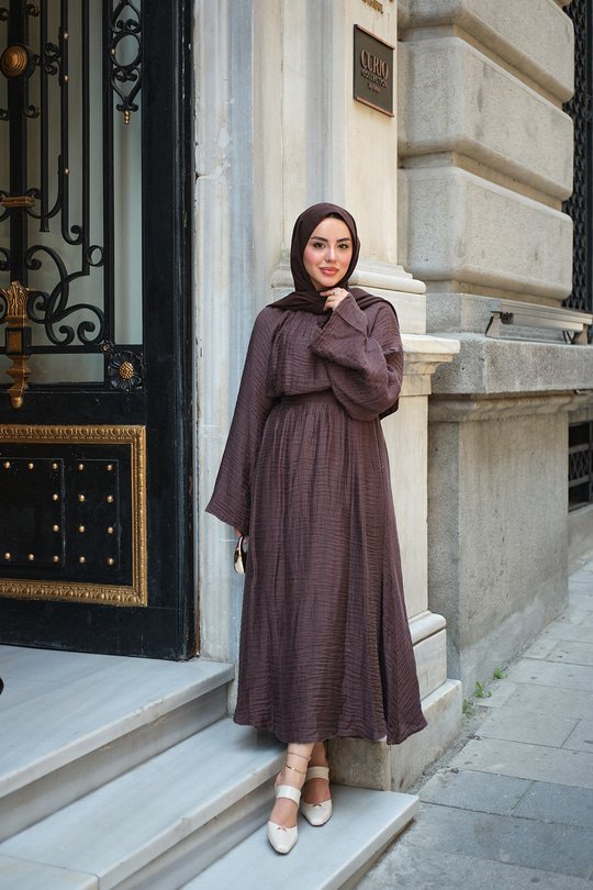 Gofre Kumaş Takım Kahverengi