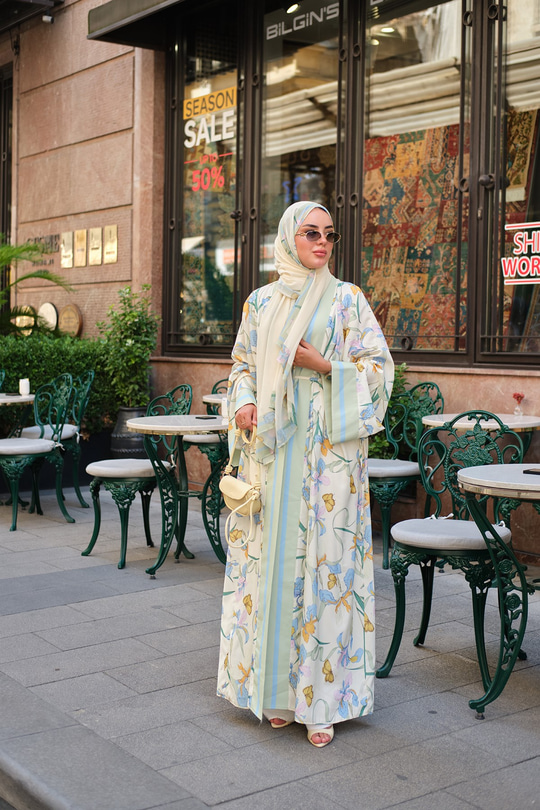 Desenli Şallı Kimono Yeşil