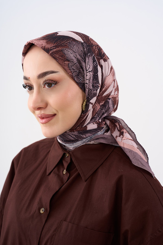 Yaprak Desen Bambu Kraş Eşarp Açık Kahve