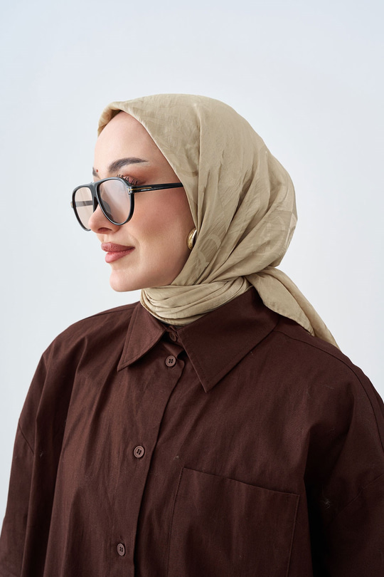Birleşik Desen Eşarp Krem