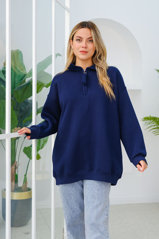 Yarım Fermuar Detay Sweatshirt Lacivert