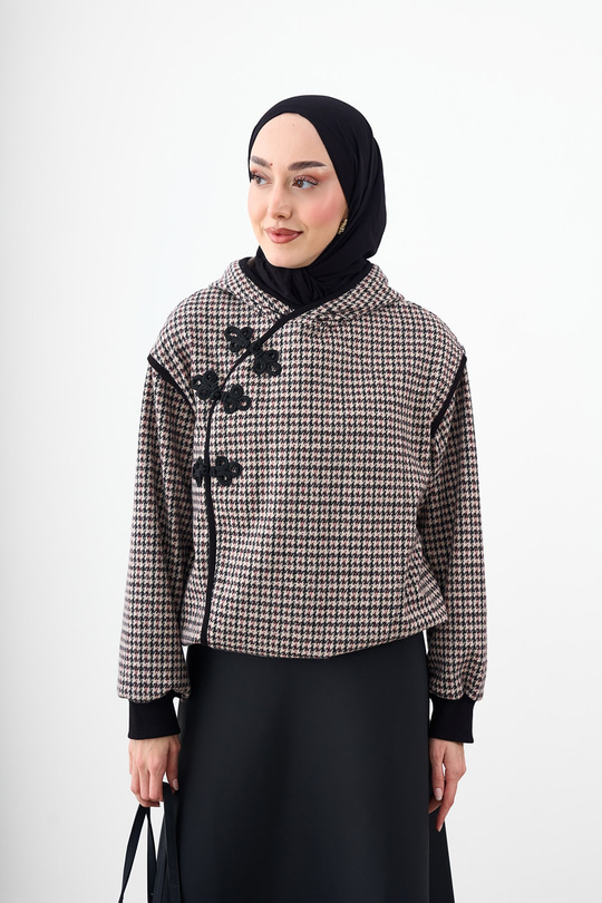 Simli Kaz Ayağı Kaşe Sweatshirt Siyah