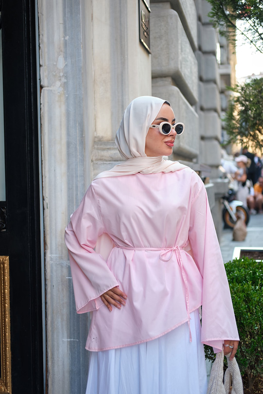 Bel Bağlamalı Etek Üstü Bluz Pembe