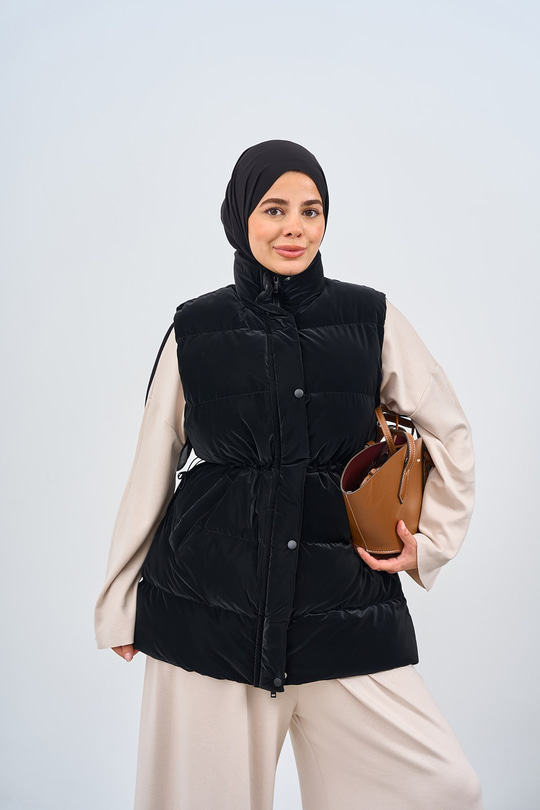 Beli Ayarlanabilir Çıtçıtlı Süet Yelek Siyah