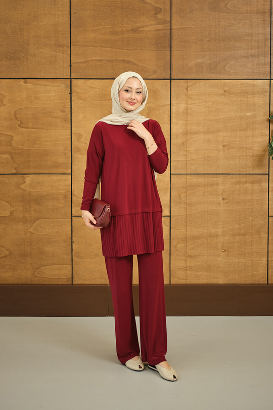 Alt Piliseli Bisiklet Yaka Takım Bordo