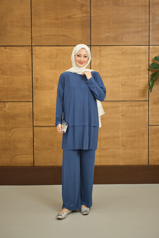 Alt Piliseli Bisiklet Yaka Takım İndigo Mavi