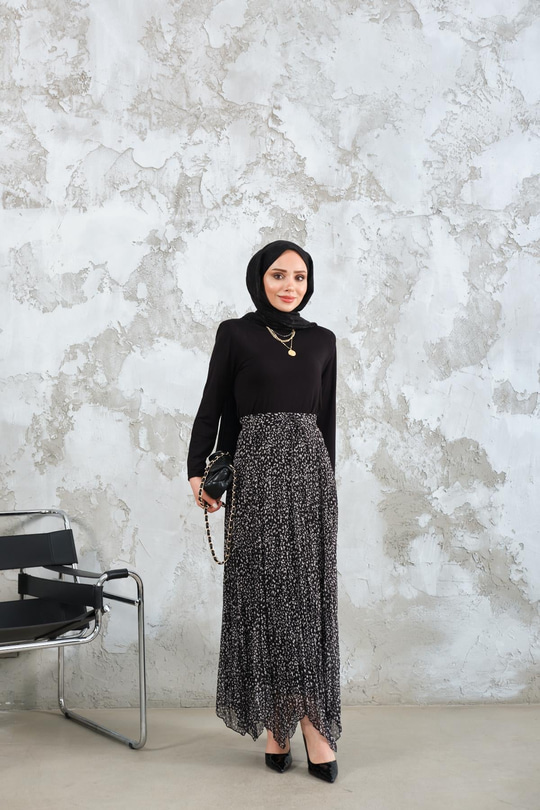Asimetrik Şifon Etek Siyah