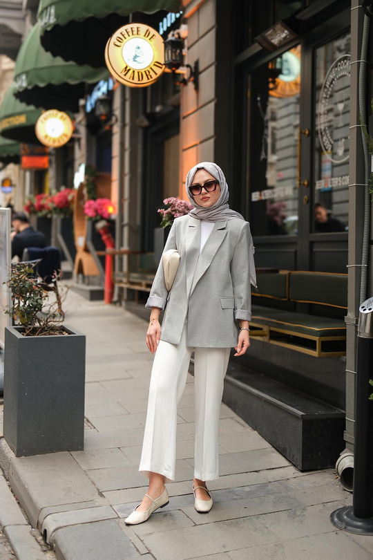 Astar Çizgili Blazer Ceket Gri