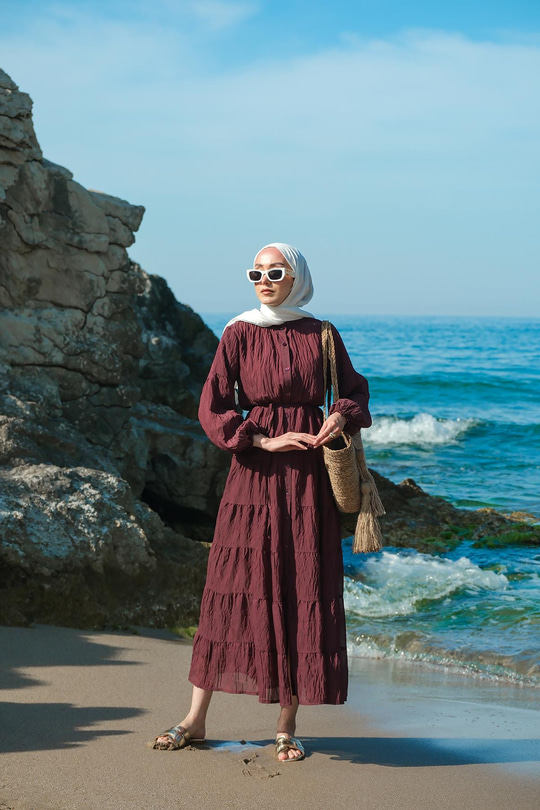 Astarlı Tül Elbise Bordo