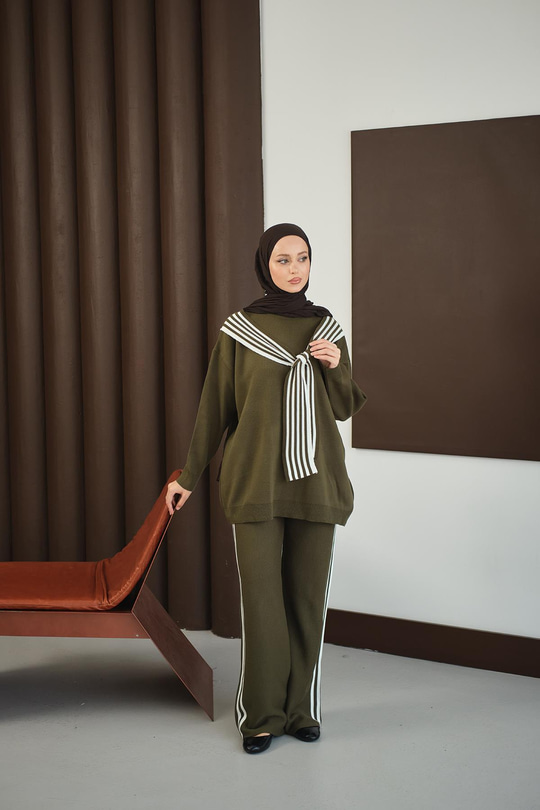 Atkı Detay Takım Haki Yeşil