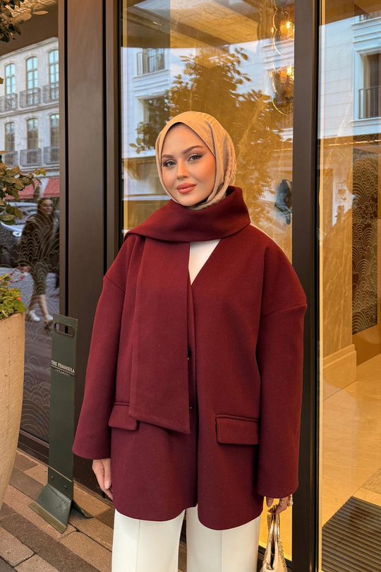 Atkı Detaylı Kaşe Bordo