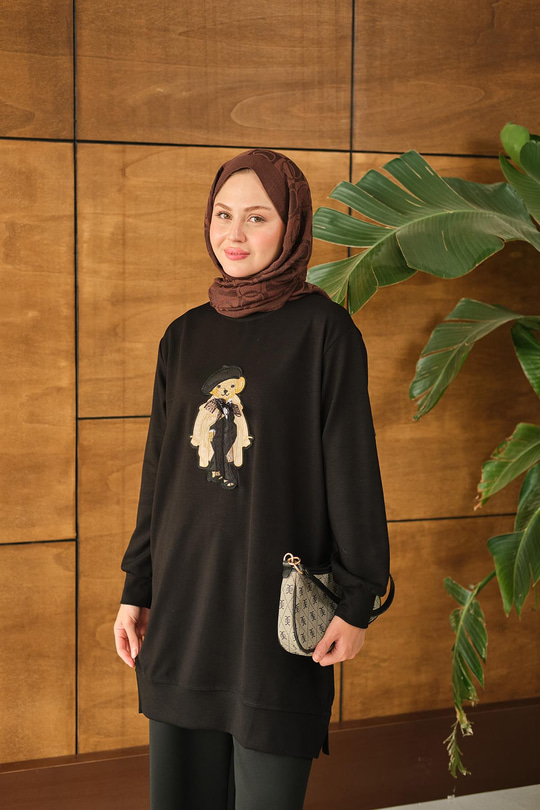 Ayıcık Detay Tunik Siyah