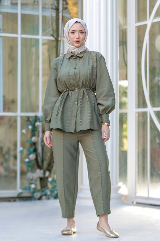 Badem Dikişli İkili Takım Yeşil
