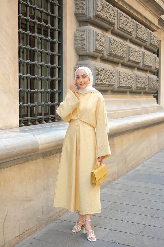 Bağlama Detay Elbise Sarı