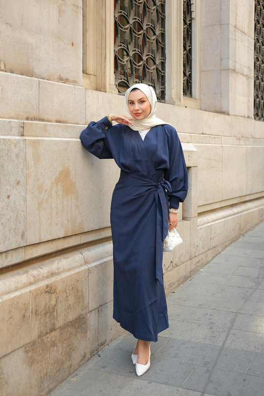 Bağlamal Detaylı Elbise Lacivert