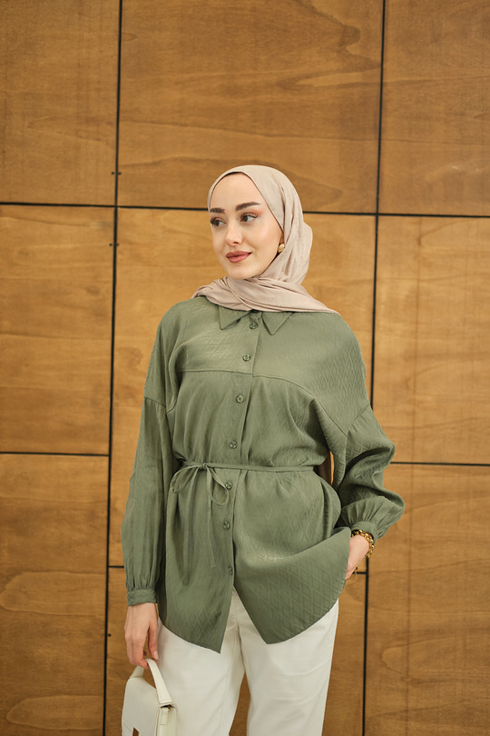 Baklava Desen Jakar Gömlek Yeşil