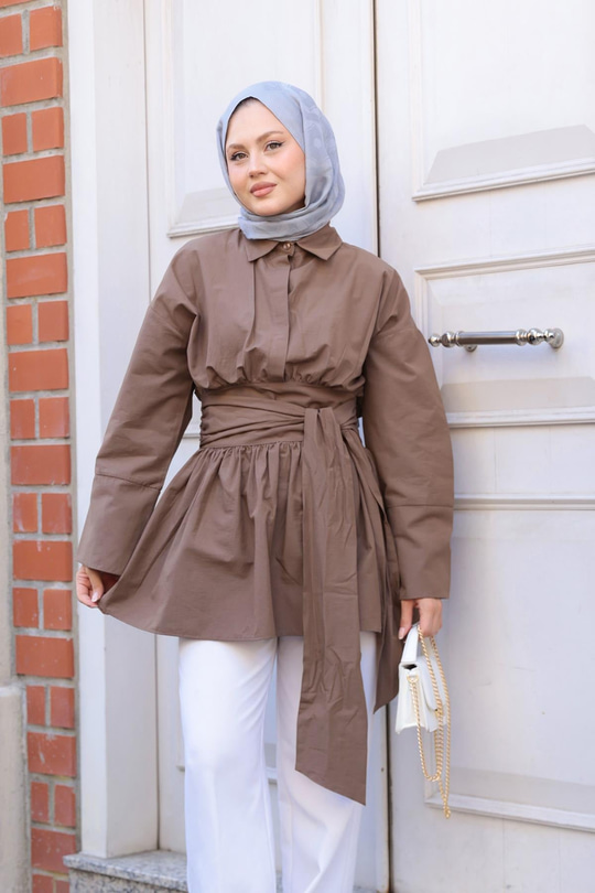 Bali Poplin Gömlek Kahverengi