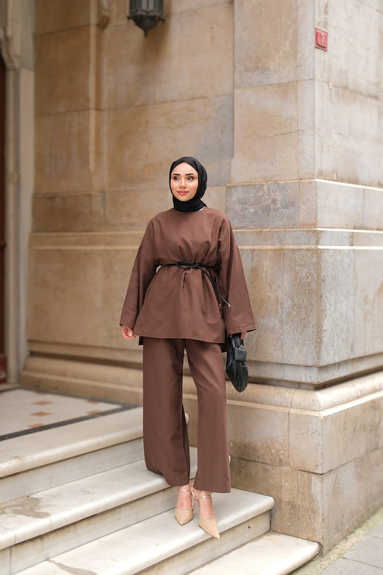 Basıc Keten Takım Kahverengi