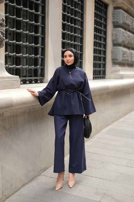 Basıc Keten Takım Lacivert