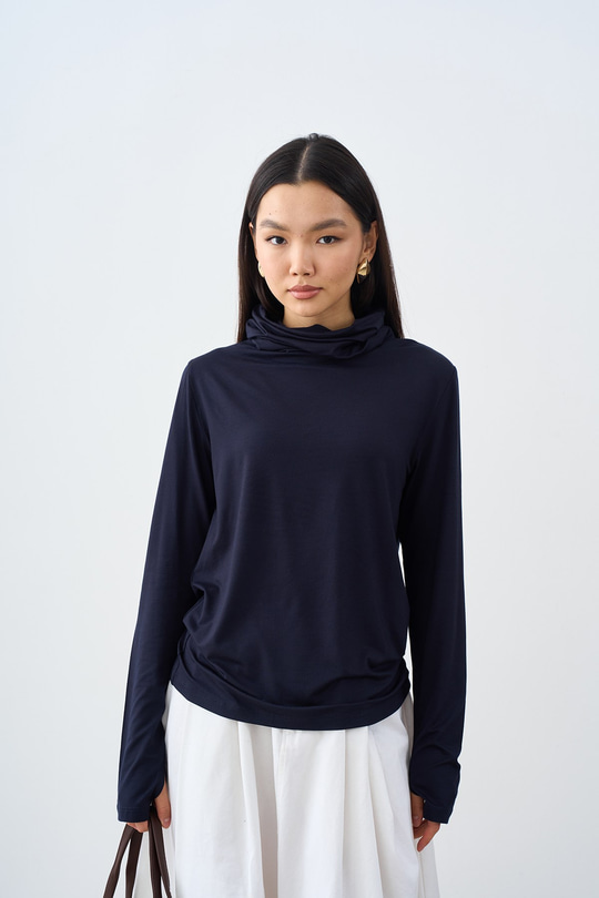 Boğazlı Uzun Kollu Body Lacivert