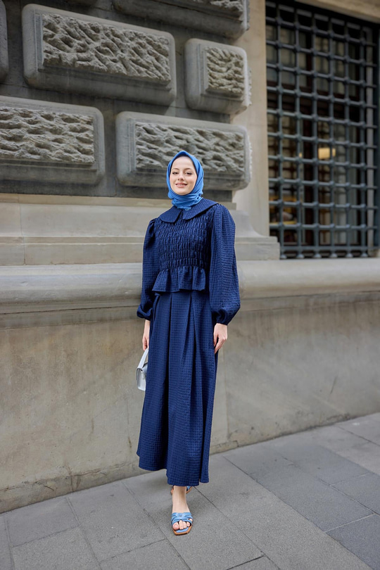 Bebe Yaka Üstü Lastikli Takım Lacivert