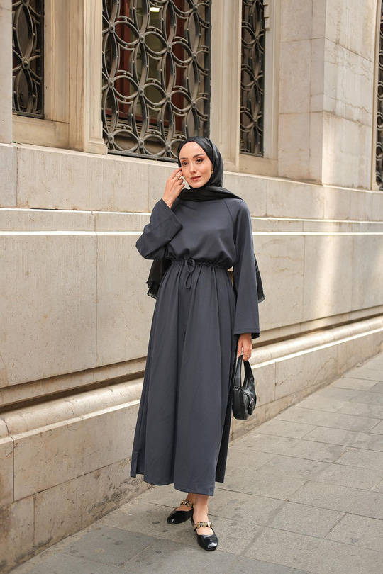 Bel Bağlama Detay Elbise Antrasit