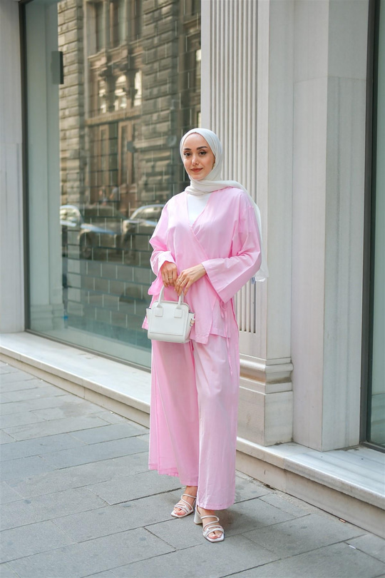 Bel Bağlama Detay İkili Takım Pembe