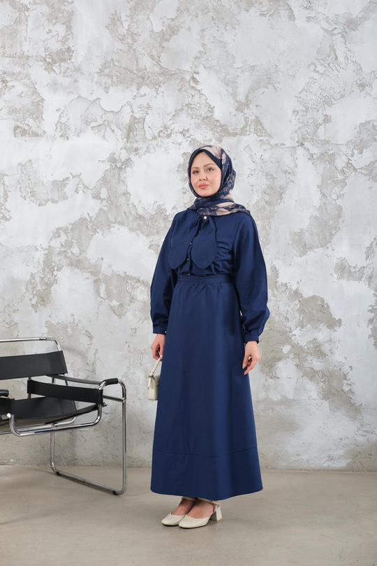 Bel Bağlamalı Elbise Lacivert