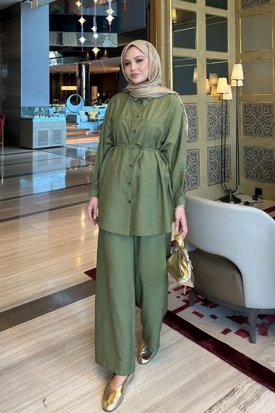 Bel Bağlamalı İkili Takım Haki Yeşil