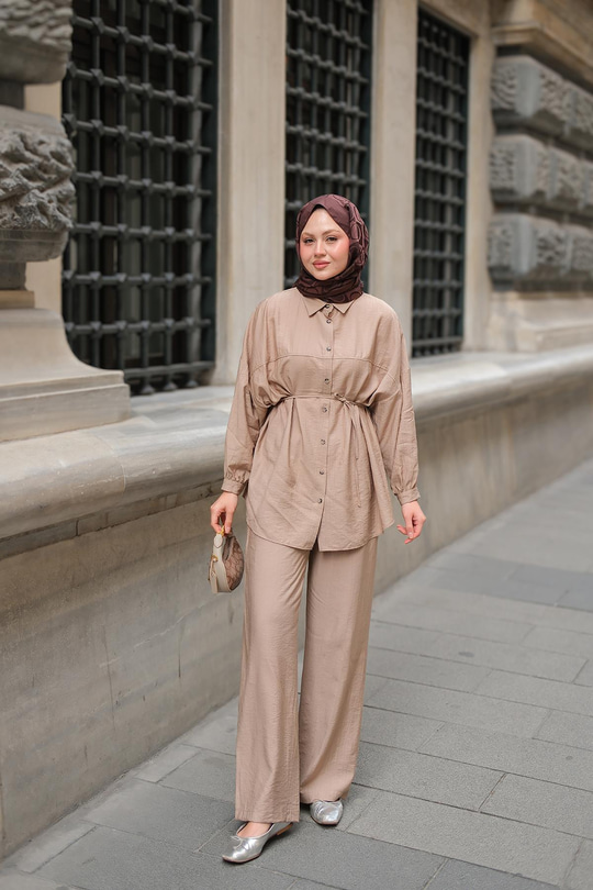 Bel Bağlamalı İkili Takım Krem