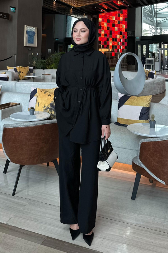 Bel Bağlamalı İkili Takım Siyah