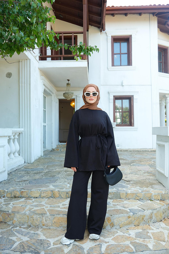 Bel Bağlamalı İkili Takım Siyah