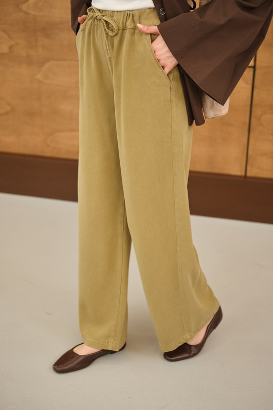 Bel Lastikli Bol Pantolon Yağ Yeşil