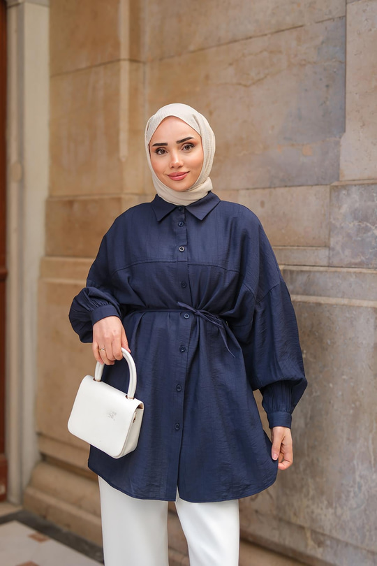 Belden Bağlamalı Gömlek Koyu Lacivert