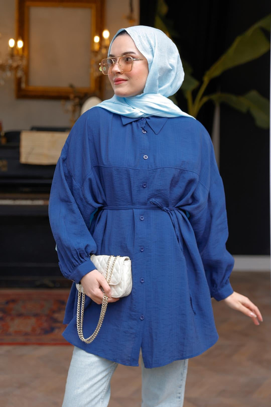 Belden Bağlamalı Gömlek  Lacivert