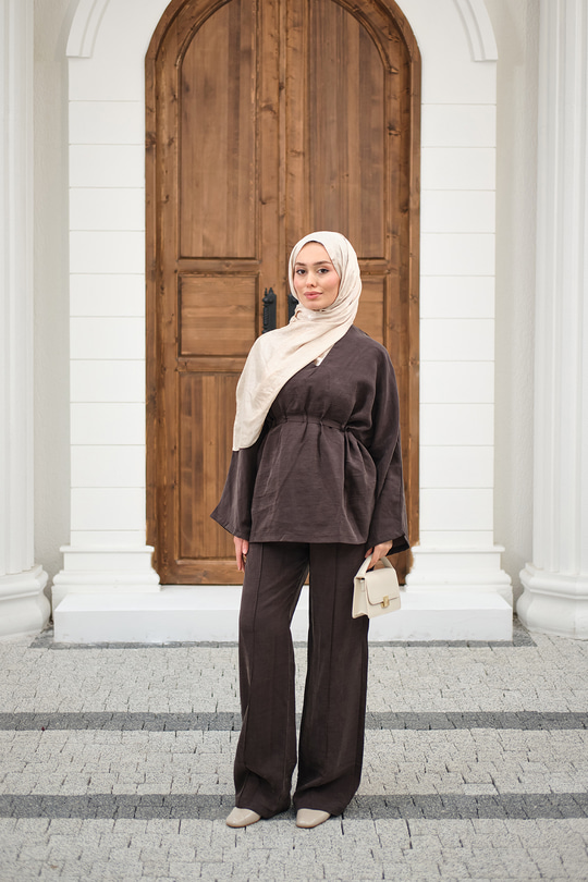 Beli Ayarlanabilir Büzgü Detay Takım Kahverengi