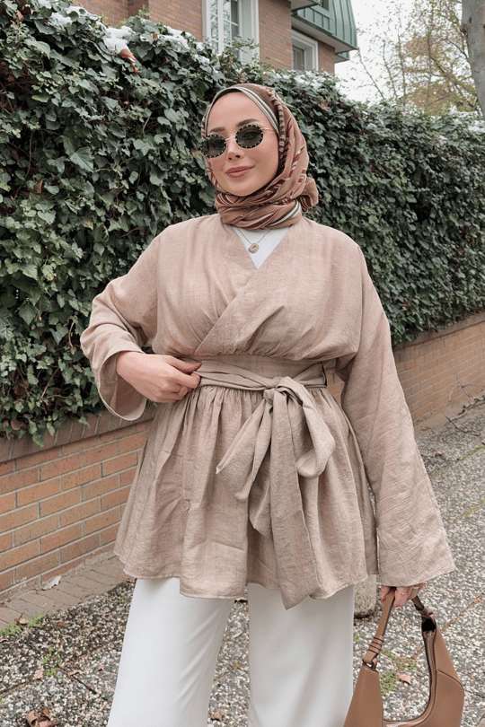 Beli Büzgülü Lidya Tunik Vizon