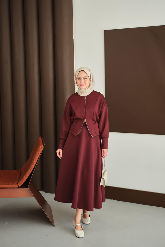 Beli Korse Detay Takım Bordo