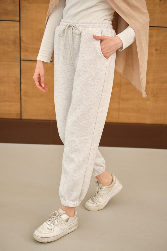 Beli Lastikli Eşofman Açık Gri