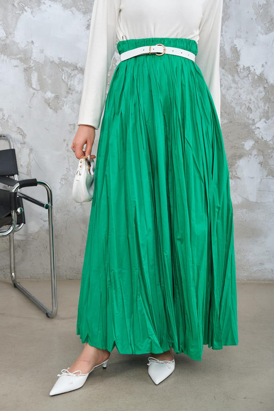 Beli Lastikli Kırışık Detay Etek Açık Yeşil