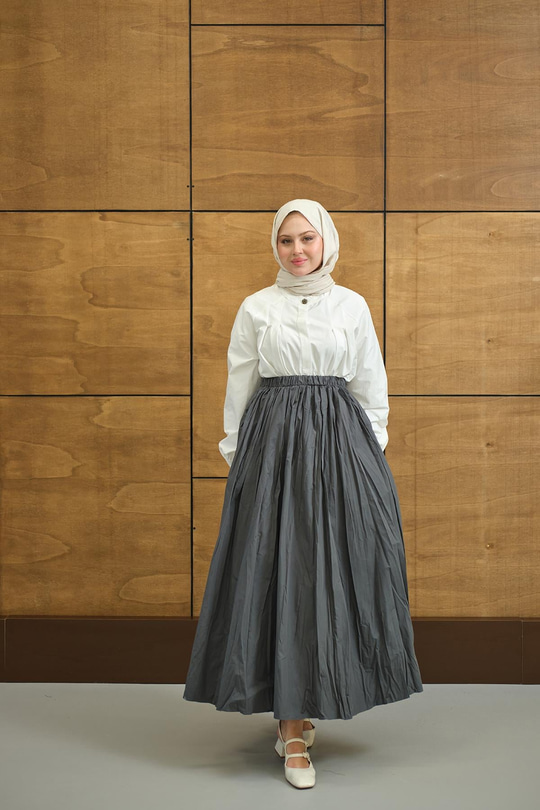 Beli Lastikli Kırışık Detay Etek Antrasit