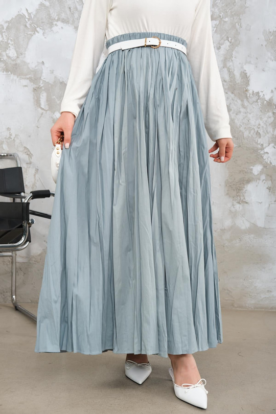 Beli Lastikli Kırışık Detay Etek Bebe Mavi